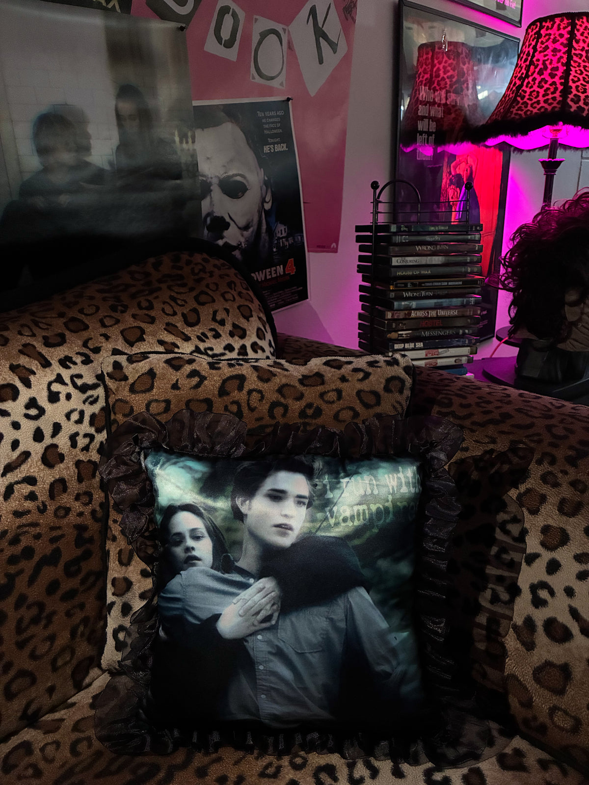 "i run with vampires" satin pillow