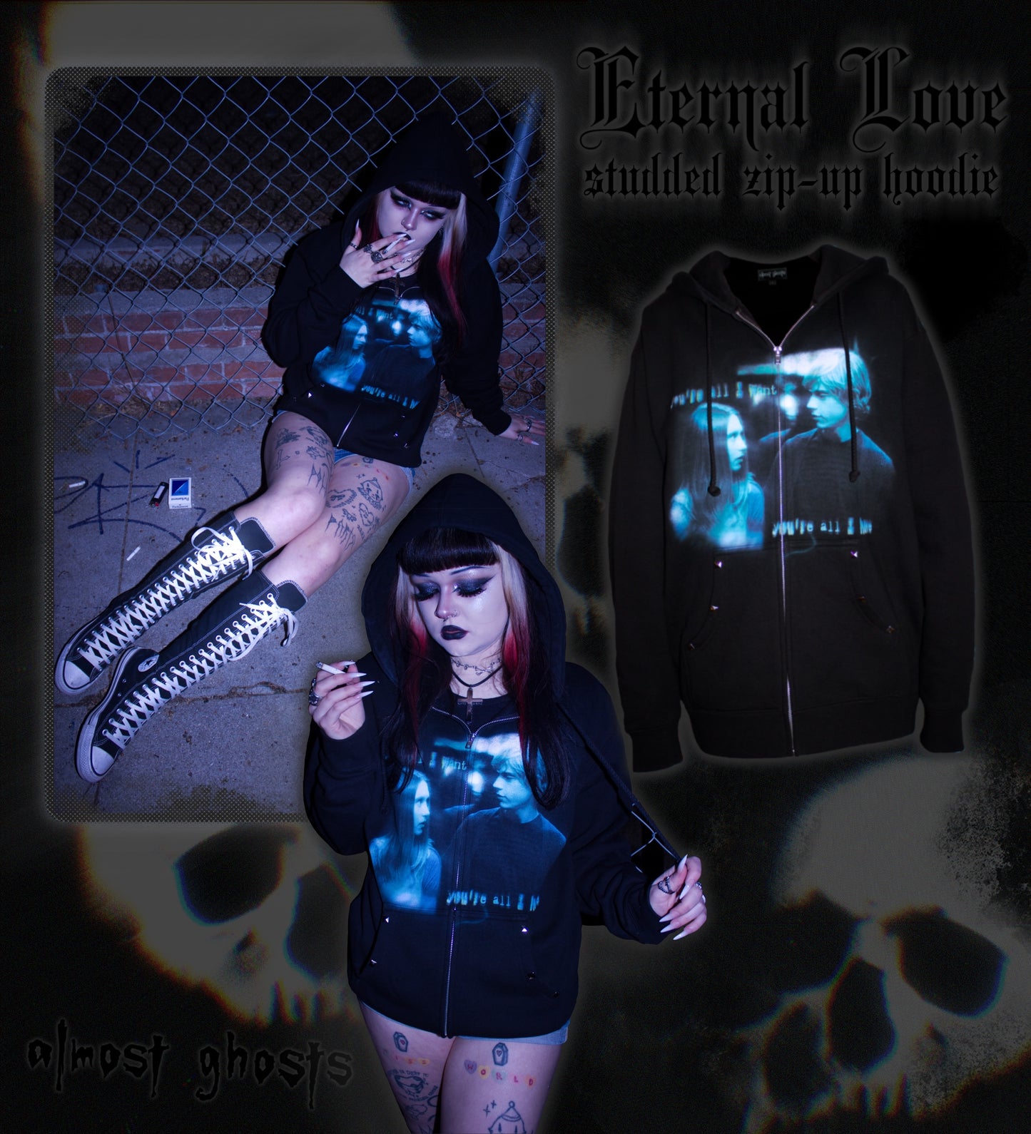 "Eternal Love" Studded Zip Up Hoodie