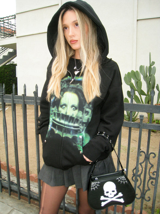 "i <3 saw" studded zip up hoodie