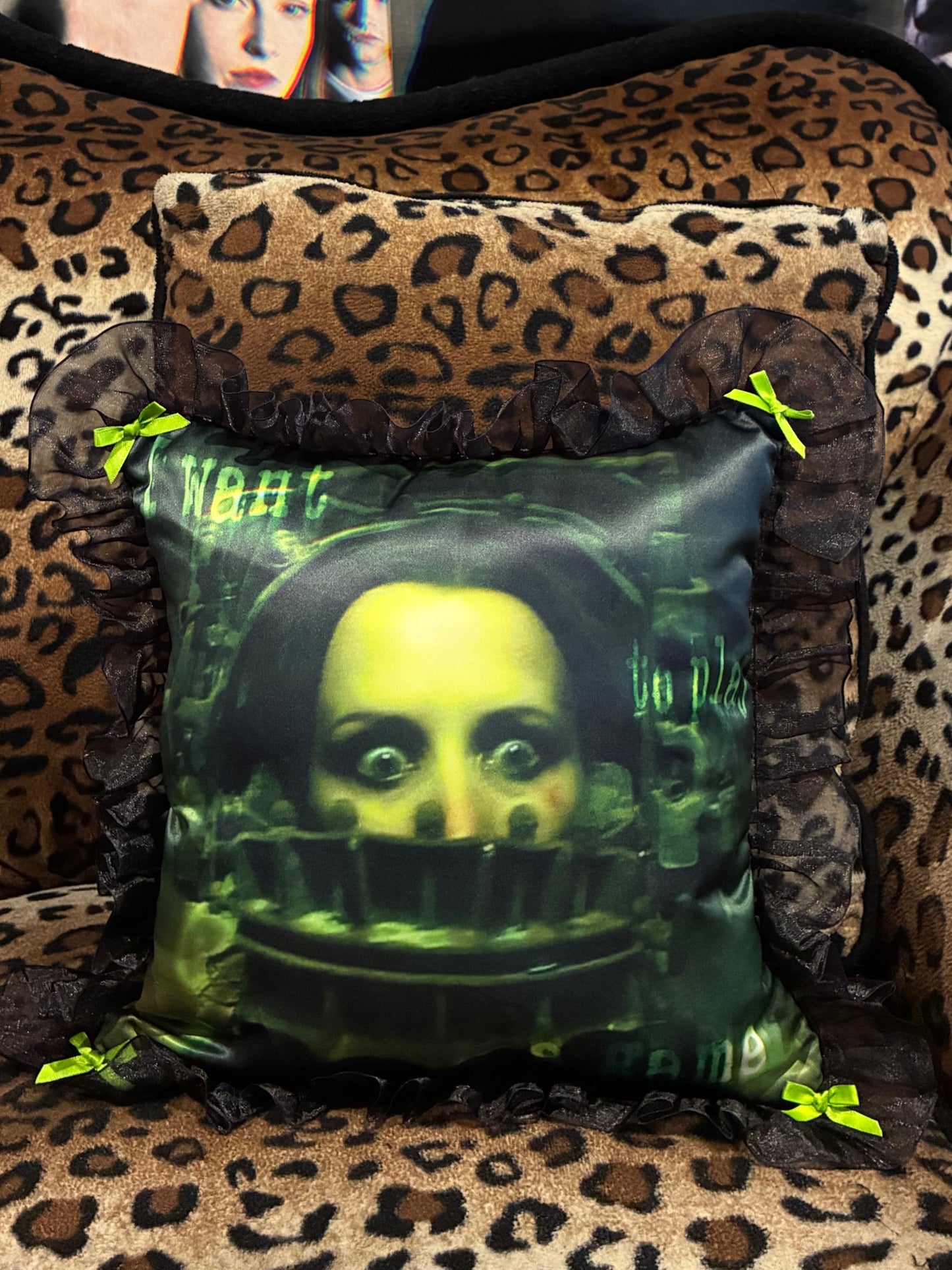 "i want to play a game" satin pillow