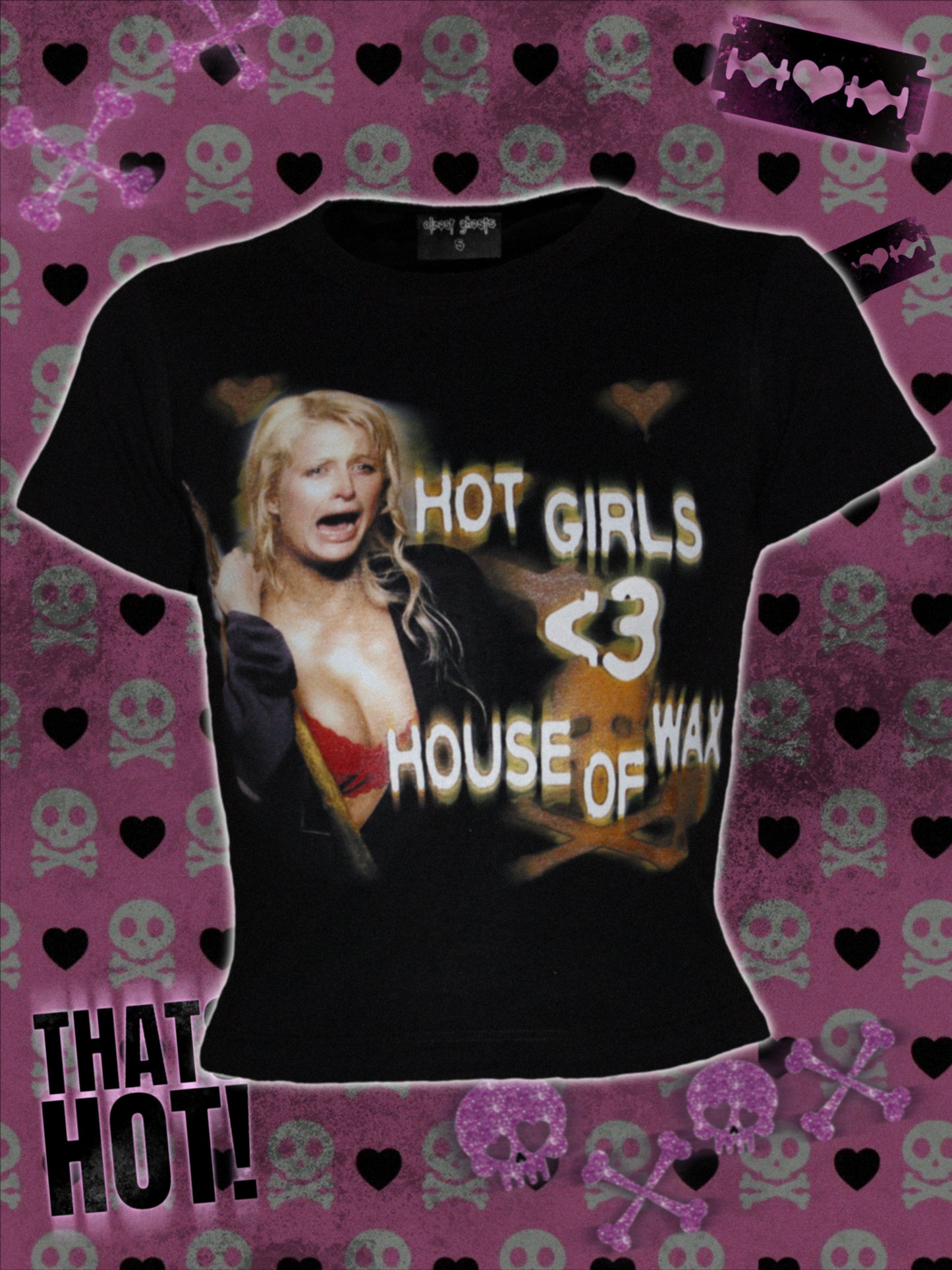 "hot girls <3 house of wax" baby tee