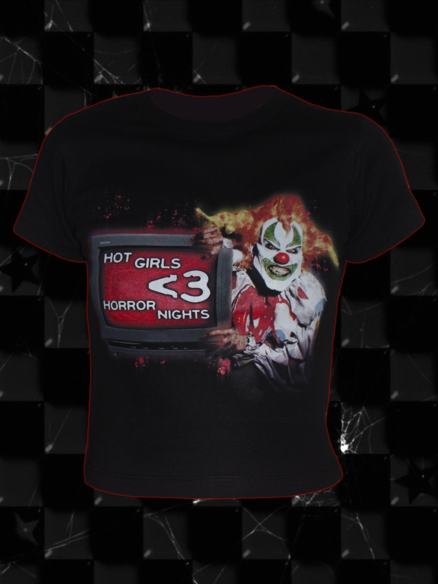 "hot girls <3 horror nights" baby tee