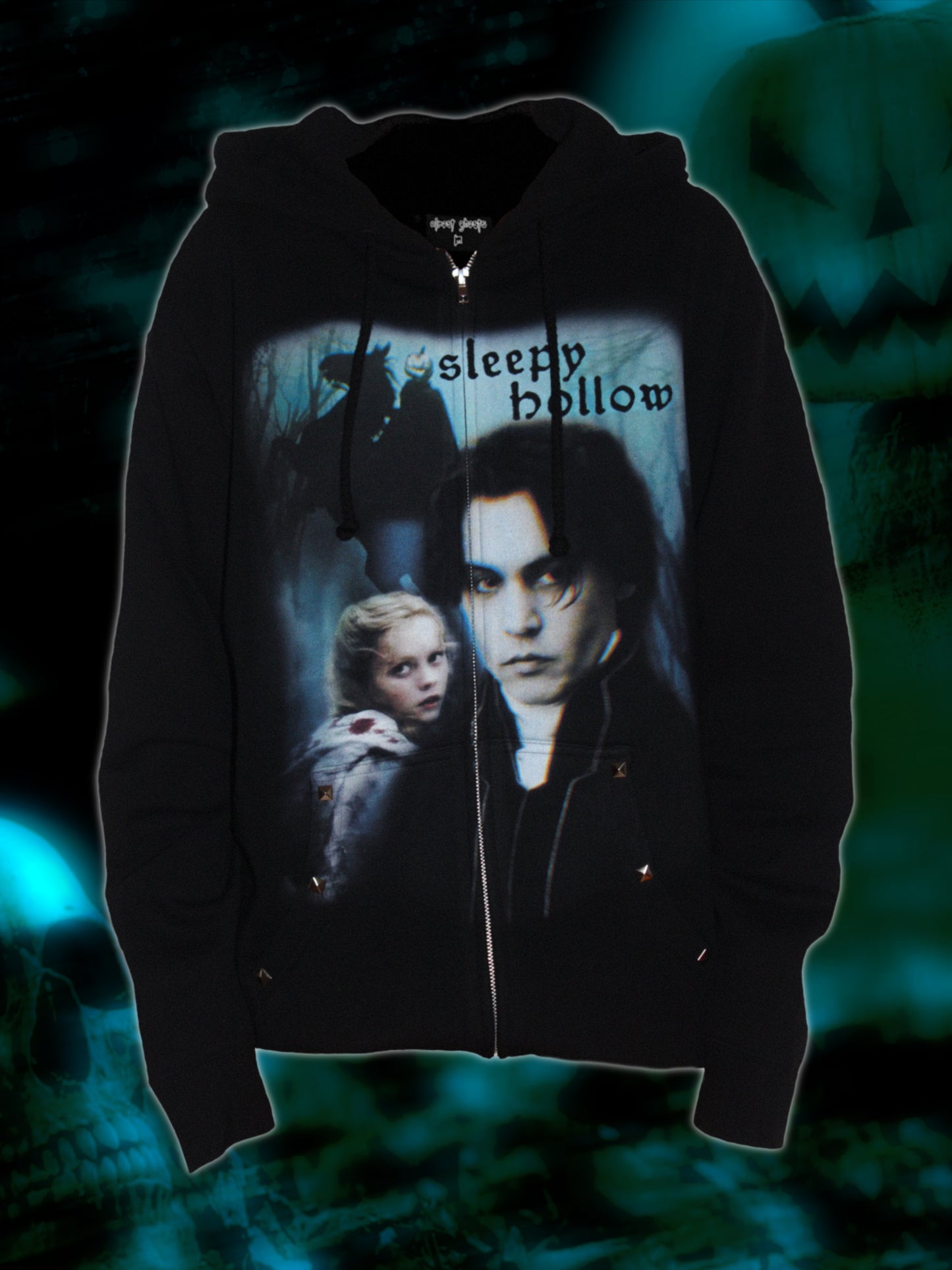 "sleepy hollow" studded zip up hoodie