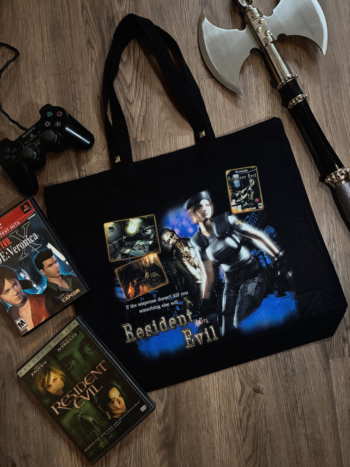 "resident evil" studded tote bag