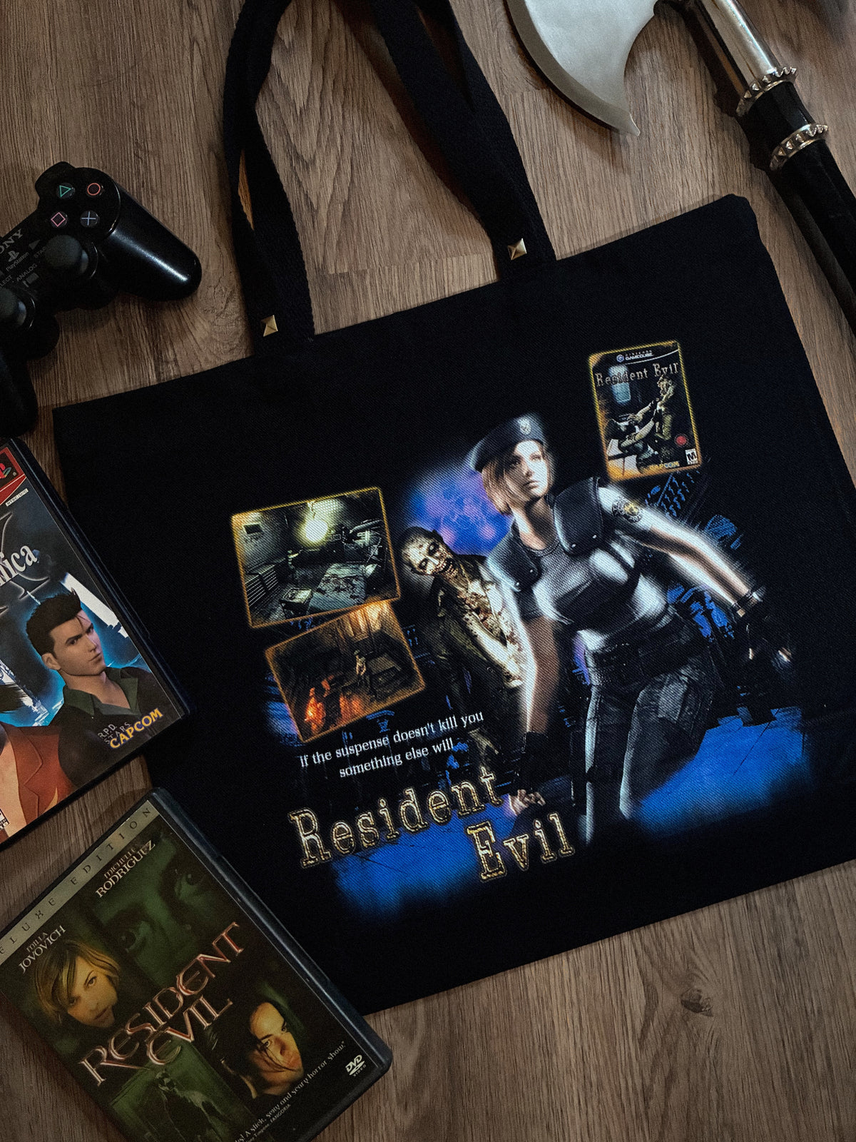 "resident evil" studded tote bag
