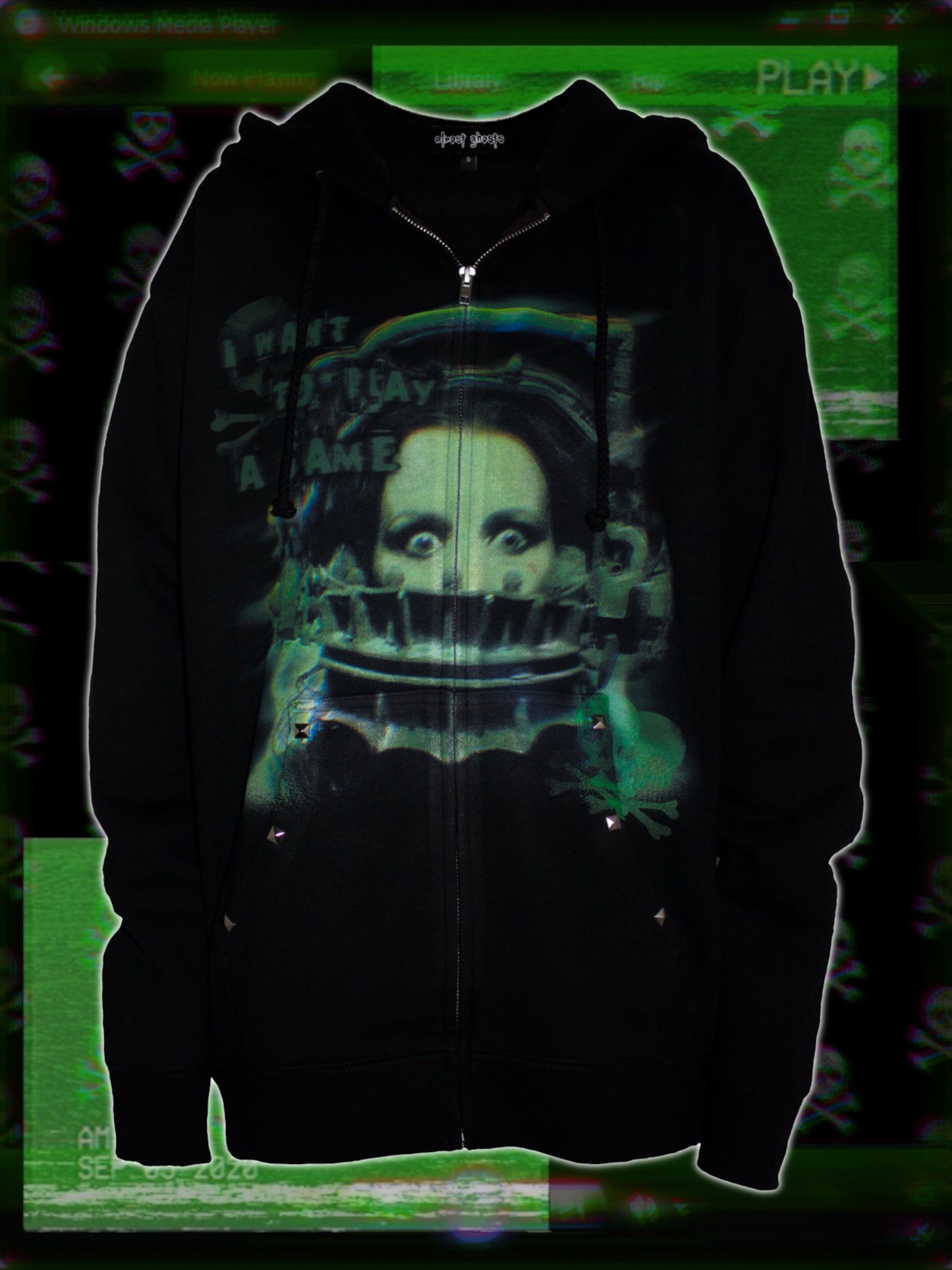 "i <3 saw" studded zip up hoodie