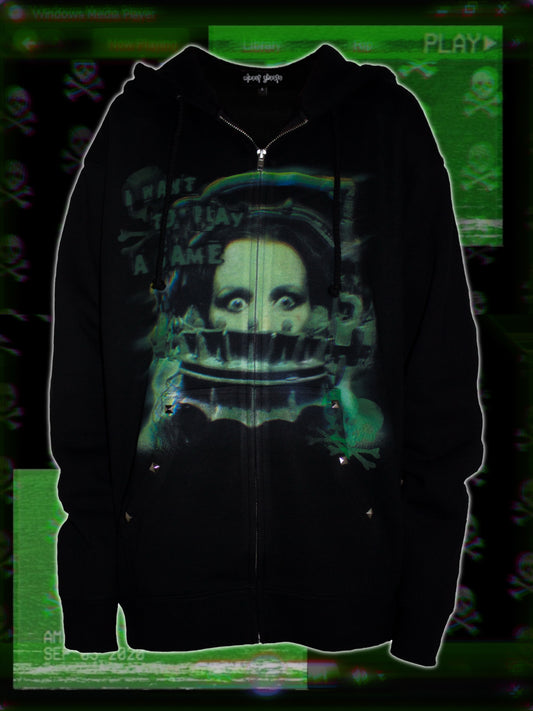 "i <3 saw" studded zip up hoodie